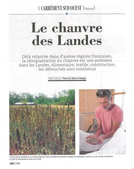 Article sur les Chanvres de l'Atlantique dans Sud Ouest Mag